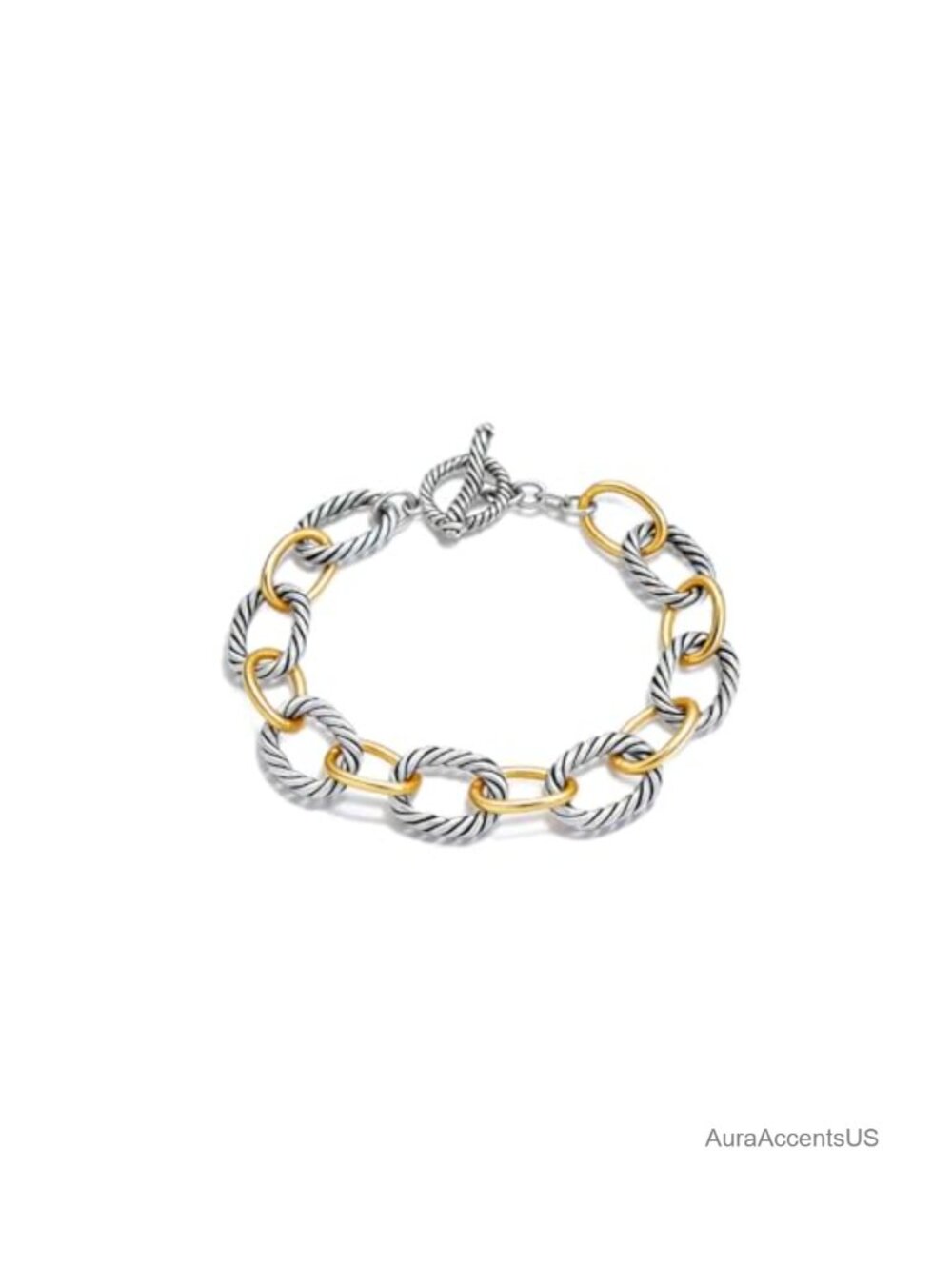 Two Tone Gold Silver Paperclip Link Bracelet OT Clasp Chunky Chain Unisex